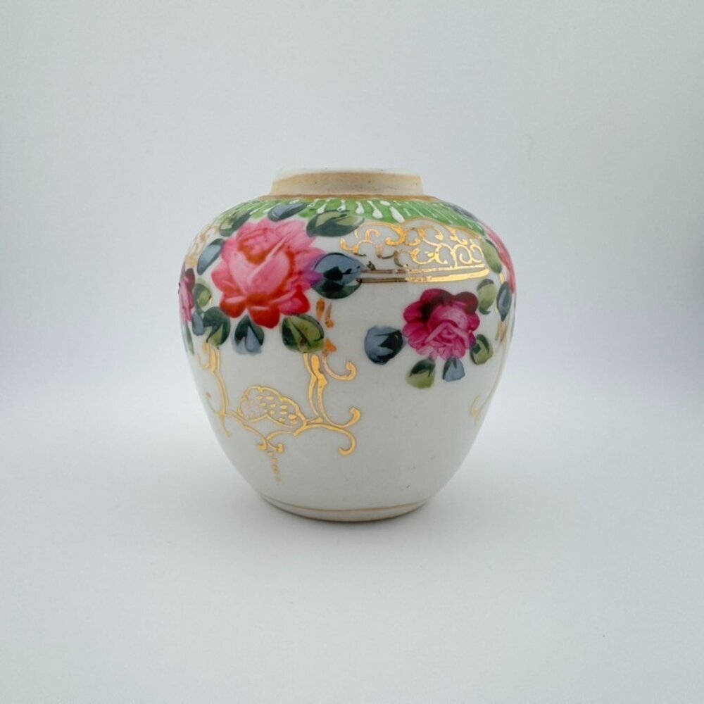 Vintage Hand-Painted Rose Porcelain Jar Quiet Luxury Home Decor Shabby Chic 3" - Picture 3 of 7